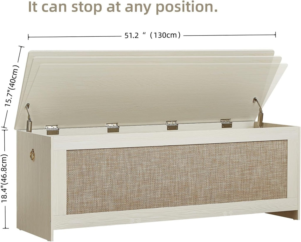 51.2" Storage Chest Extra Large,Storage Bench with 2 Safety Hinges,Wooden Shoe Bench,51.2x15.7x18.3 Inch,Easy Assembly,Storage Bench for Bedroom,Living Room,entryway(White Cream)