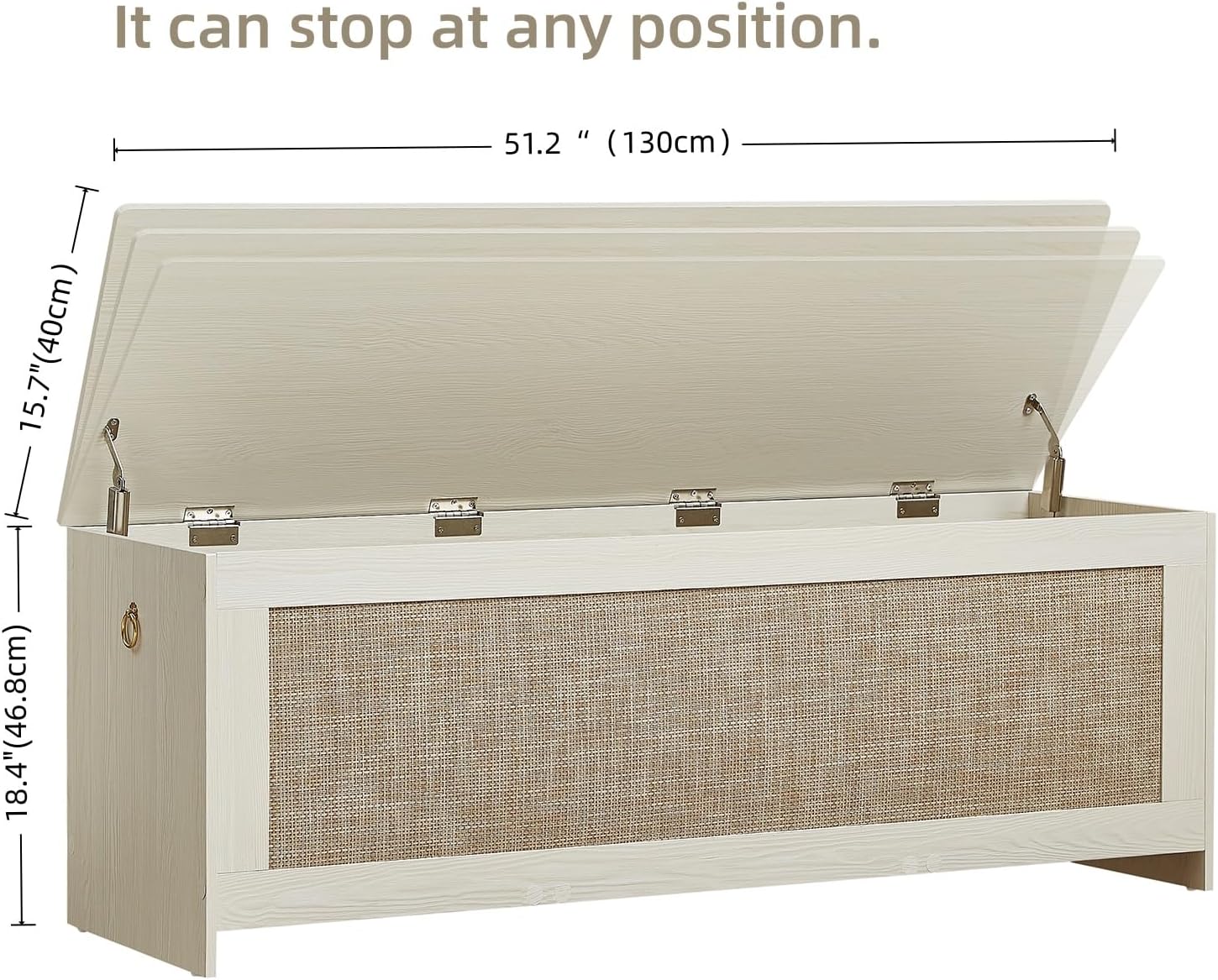 51.2" Storage Chest Extra Large,Storage Bench with 2 Safety Hinges,Wooden Shoe Bench,51.2x15.7x18.3 Inch,Easy Assembly,Storage Bench for Bedroom,Living Room,entryway(White Cream)