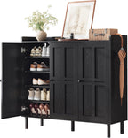 5+2 Tier Shoe Storage Cabinet with 3 Doors, 40" Tall Entryway Cabinet for 30 Pairs Shoe, Shoe Rack Organizer with 5 Adjustable Shelves & Metal Legs, Shoe Storage for Front Door Entrance, Black