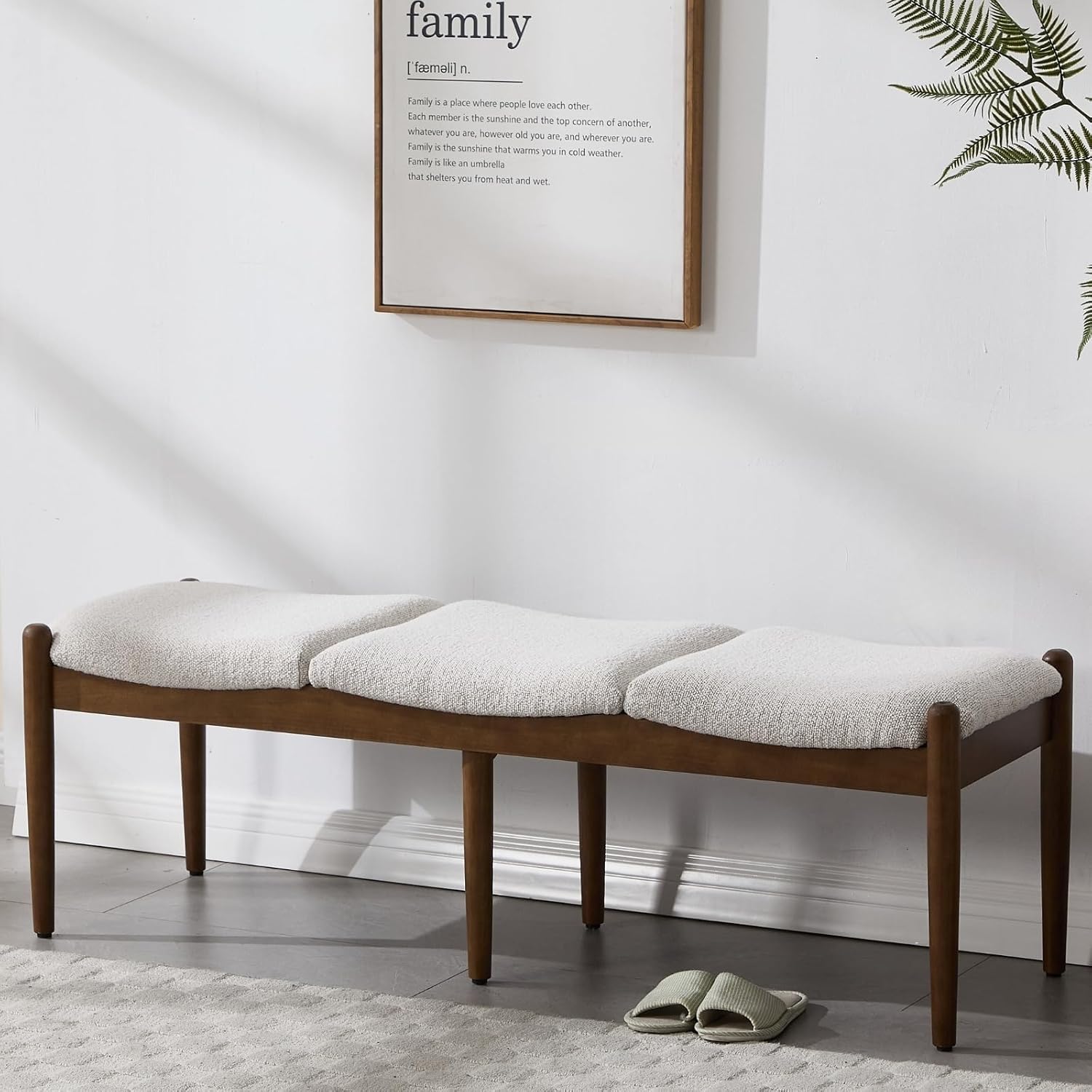 RIVOVA 54.25" Modern Ottoman Bench Upholstered Sherpa Bedroom End of Bed Bench Boho Bench Long Seating Bench Entryway Stool with Wood Legs for Living Room/Foyer, Beige