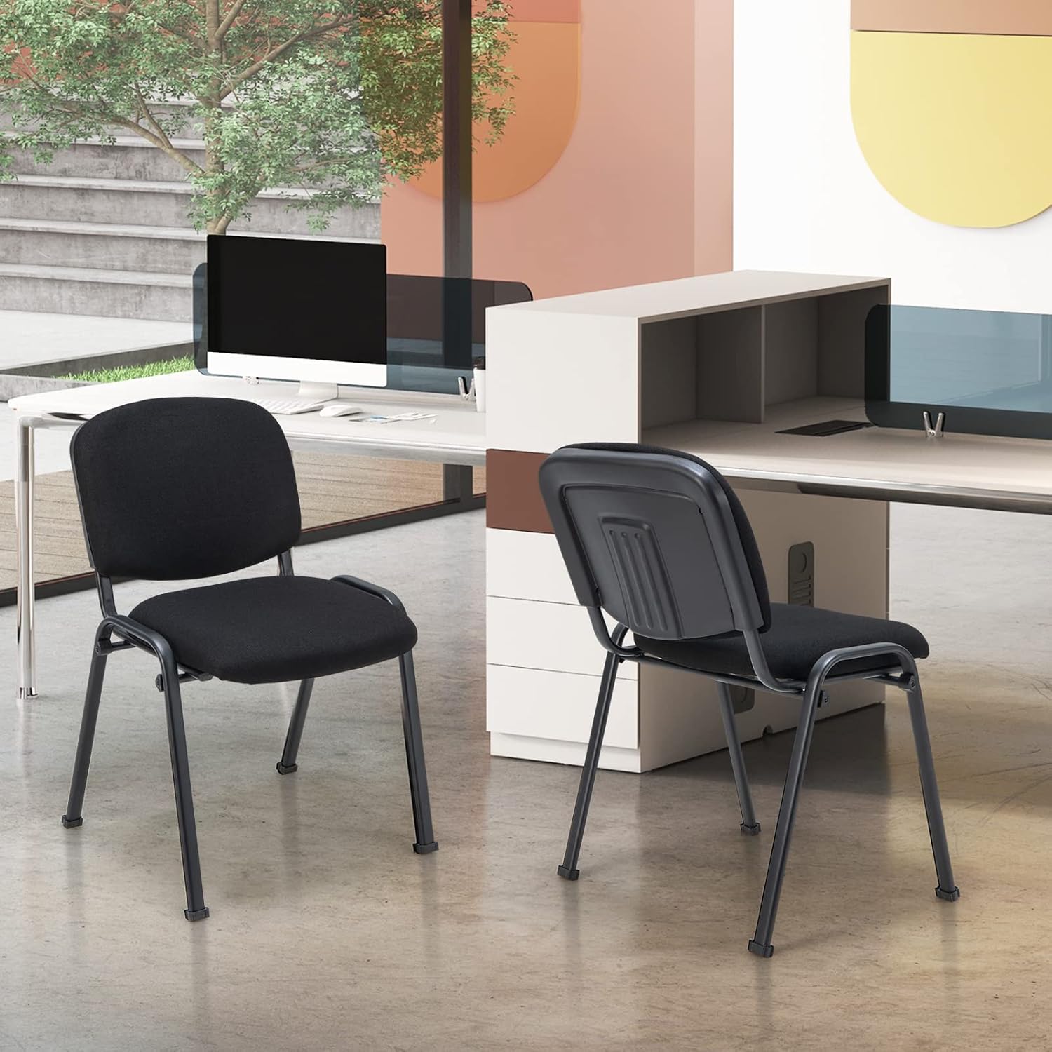 Giantex 12-Pack Conference Chair Set - Stackable Guest Chair with Metal Frame, Padded Cushion, Stacking Reception Chair, Lobby Chairs Set of 12, Stackable Chairs, Office Waiting Room Chair, Black