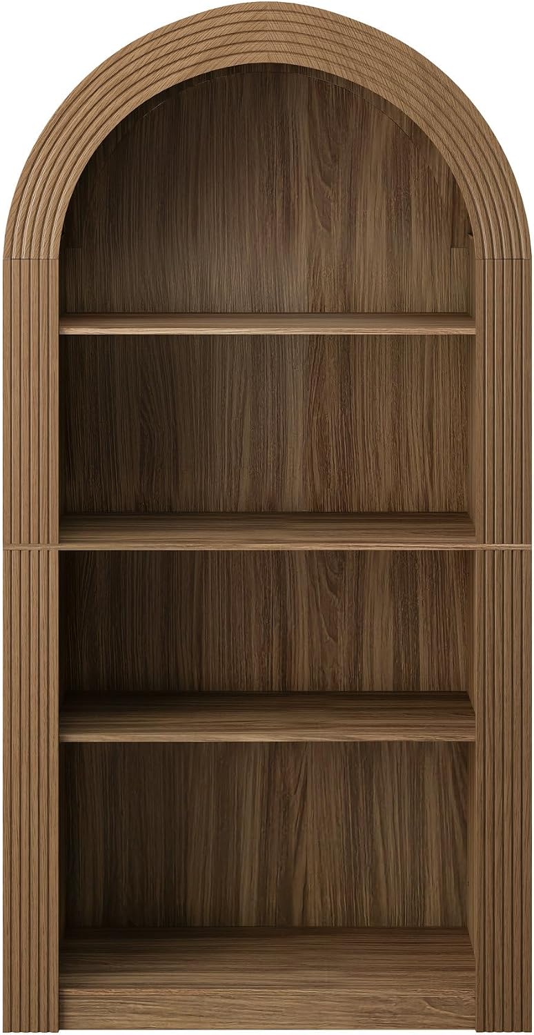 LUMISOL Tall Kitchen Pantry Cabinet for Dining Room Living Room, Arched Pantry with Open Display Storage Shelf, Modern Arched Bookcase with 4 Tier Shelf, Brown