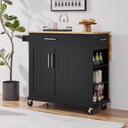 Yaheetech Rolling Kitchen Island Cart with Drop Leaf, Portable Rubberwood Breakfast Bar with Storage Cabinet, Open Shelves & Detachable Towel, 2 Drawers, Black