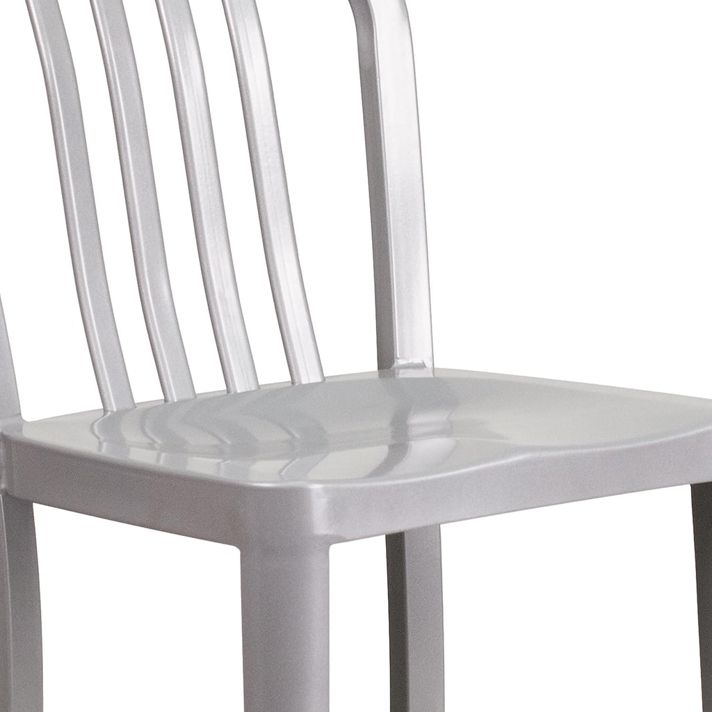 Flash Furniture Gael Commercial Grade 2 Pack 24" High Silver Metal Indoor-Outdoor Counter Height Stool with Vertical Slat Back