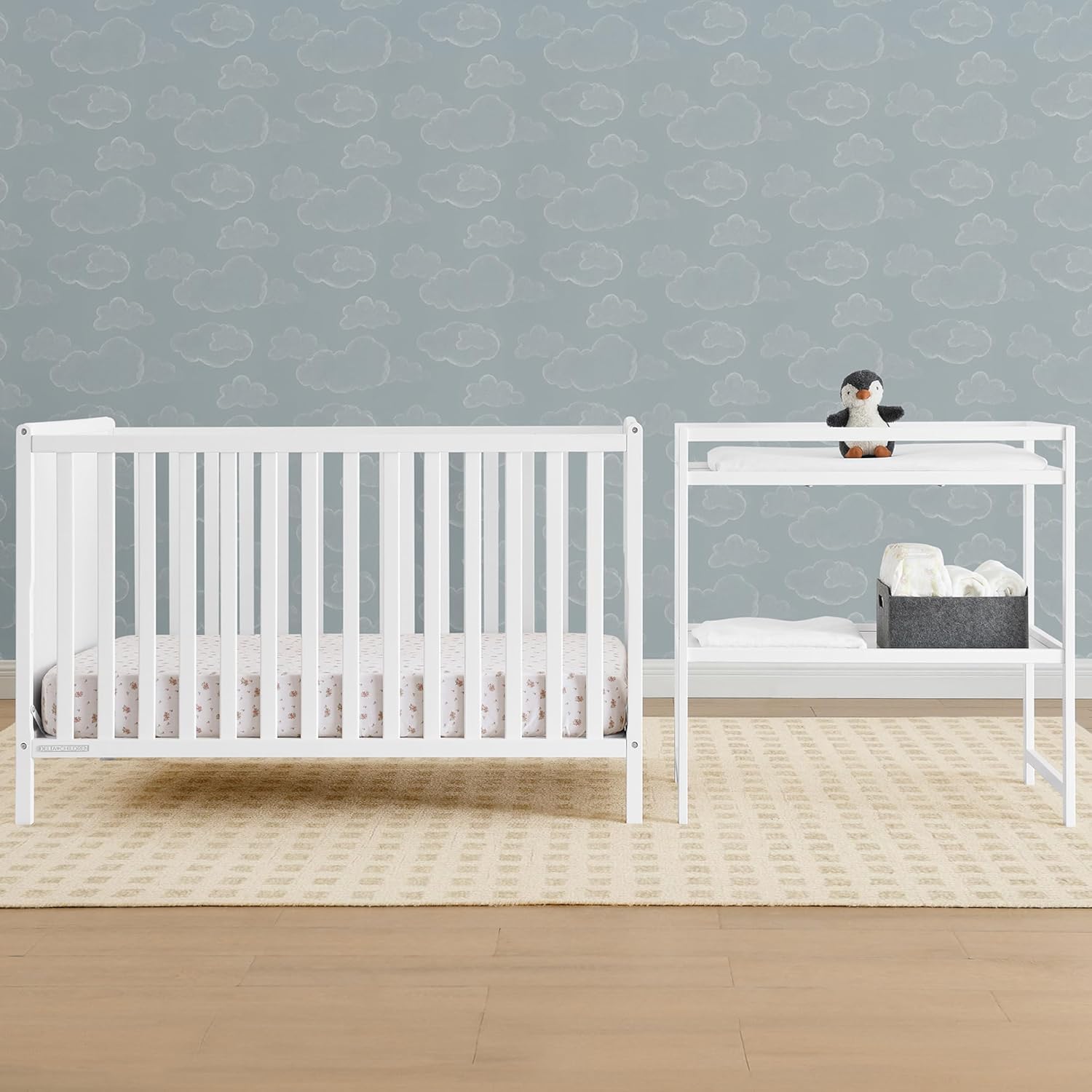 Delta Children Ruby 6-in-1 Convertible Crib & Changing Table 2-Piece Set - Greenguard Gold Certified, Bianca White