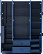 JIVOIT 71''H Large Kitchen Pantry with 6 Doors, Drawers, Adjustable Shelves, Door Shelves, Pull-Out Trays and Wine Rack, Modern Wood Storage Cabinet Cupboard for Dining Room (Blue/170)
