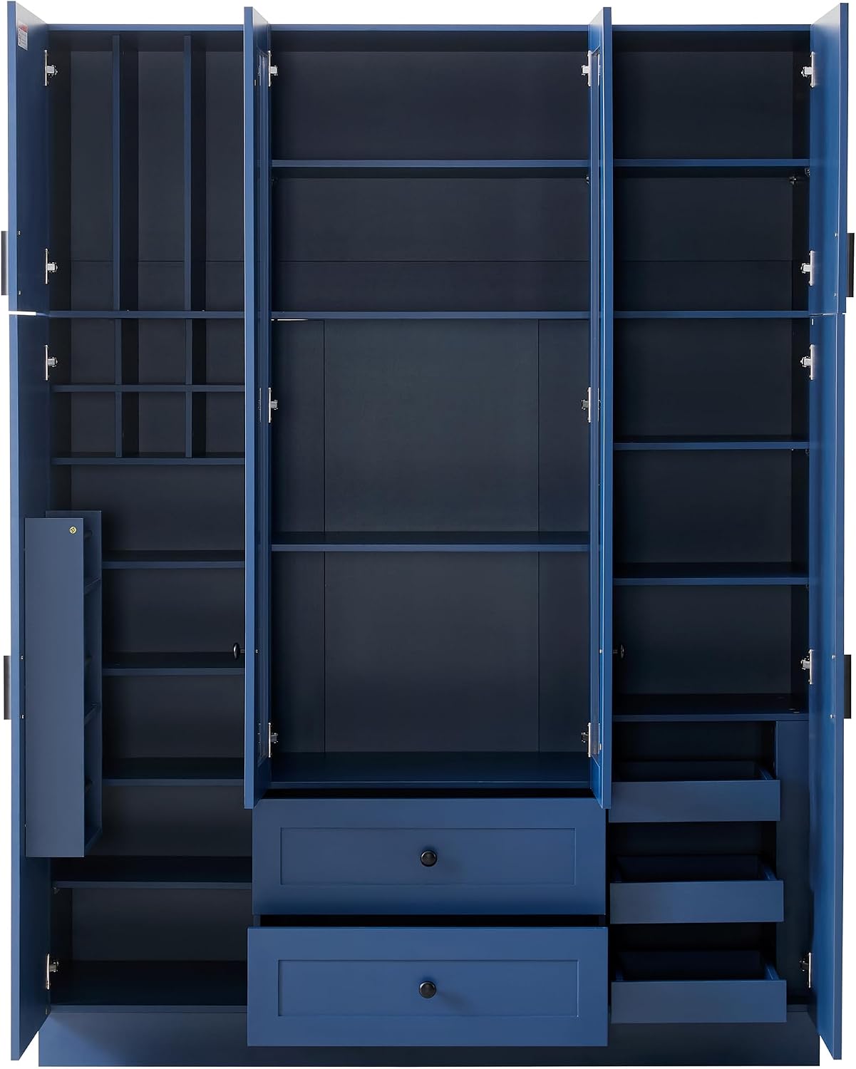 JIVOIT 71''H Large Kitchen Pantry with 6 Doors, Drawers, Adjustable Shelves, Door Shelves, Pull-Out Trays and Wine Rack, Modern Wood Storage Cabinet Cupboard for Dining Room (Blue/170)