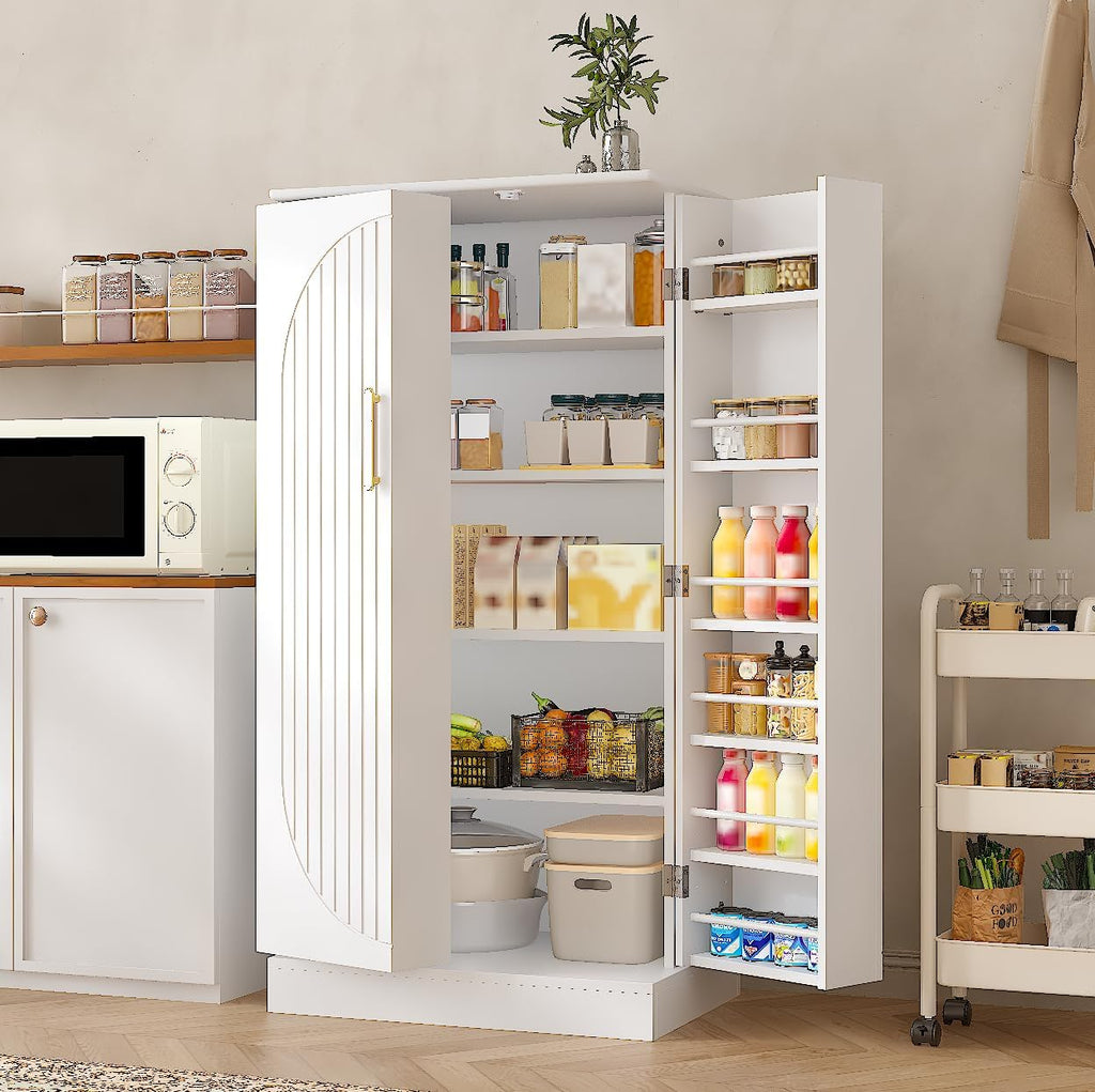 kepptory Kitchen Pantry Cabinet 47" H, Farmhouse Storage Cabinet with Adjustable Shelves and Drawer, Buffet Cupboards Sideboard for Kitchen, Dining Room, Living Room (White, 16" D x 24" W x 47" H)
