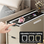 Smart Sofa Side Table with USB Charging Ports, 2 Drawers Storage, Tempered Glass Top, Modern Bedside Nightstand for Bedroom Living Room(Green,90x40cm/31.5x15.7in)