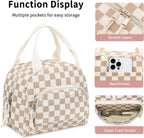 Lunch Bag Women Lunch Box for Women Adult Cute Insulated Lunch Bag Small Cooler Lunch Tote Bags for Work Picnic Travel (Beige-Brown Plaid)
