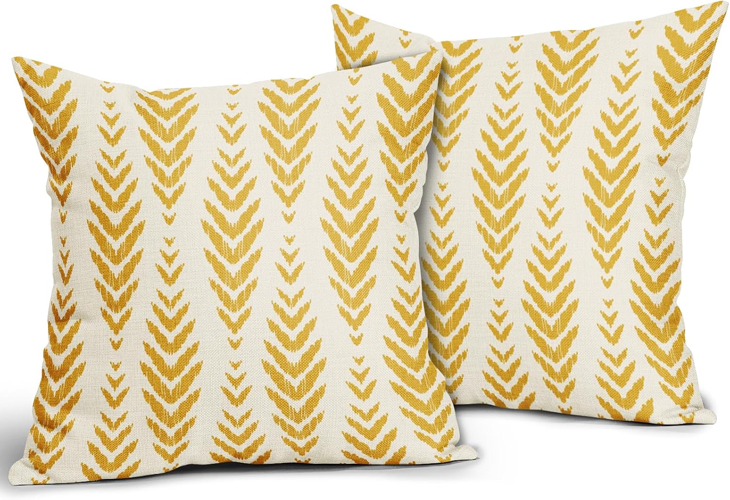 Sweetshow Yellow Boho Pillow Covers 18x18 Set of 2 Bohemian Ethnic Geometric Herringbone Print Decorative Throw Pillows Outdoor Pillowcase Square Linen Farmhouse Cushion Case Decor for Couch Sofa Bed