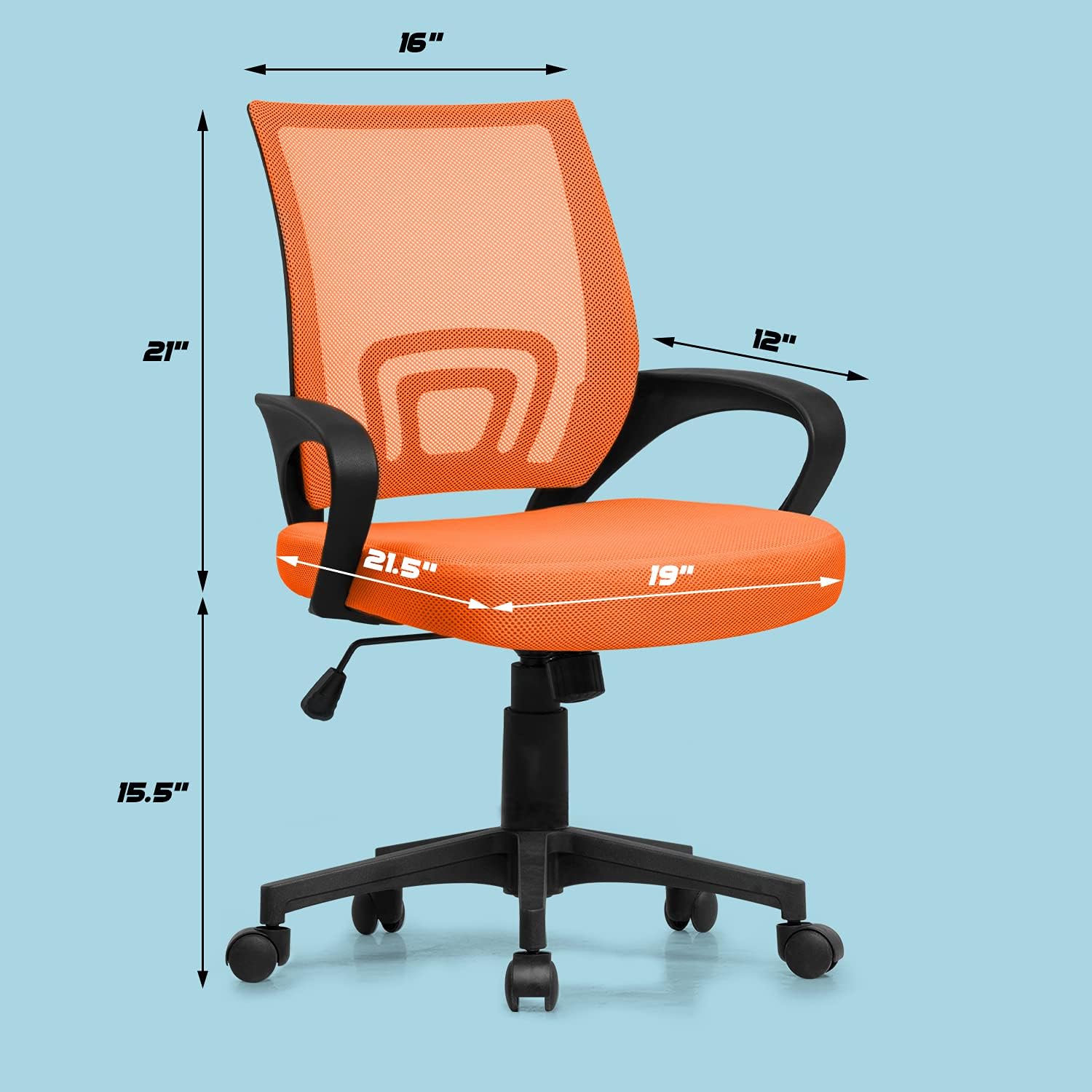 Shahoo Office Chair Swivel Task Seat with Mid-Back, Ergonomic Waist Support, Mesh, Orange