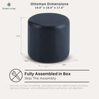 Studio Living® 19” Wentworth Ottoman Round Faux Leather Bench, Stationary Ottomans, Backless Chair, Footrest for Living Room, Footstool Office, Bedroom, Padded Seat, Navy Blue
