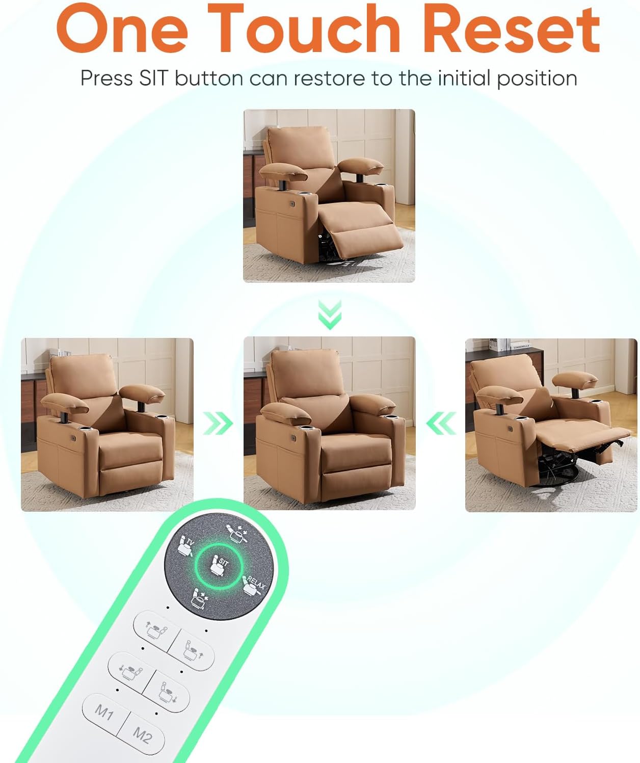 270° Swivel Rocker Recliner with Adjustable Armrests,Oversized Power Nursery Recliner with Heating and Massgae,Rocking Chair Nursery with One-Touch Reset,Double Cup Holder,Faux Leather,Brown