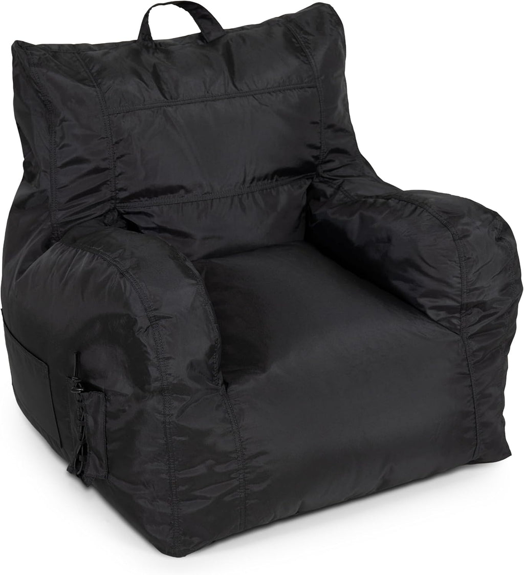 Big Joe Dorm Bean Bag Chair with Drink Holder and Pocket, Black Smartmax, Durable Polyester Nylon Blend, 3 feet