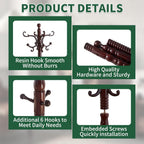 OIRUMIE Wood Coat Rack Stand, Wooden Coat Rack Freestanding with Sturdy Round Base, Vintage Coat Racks with 14 Hooks, Natural Birch Wood Entryway Coat Tree Hanger Stand Easy to Assemble