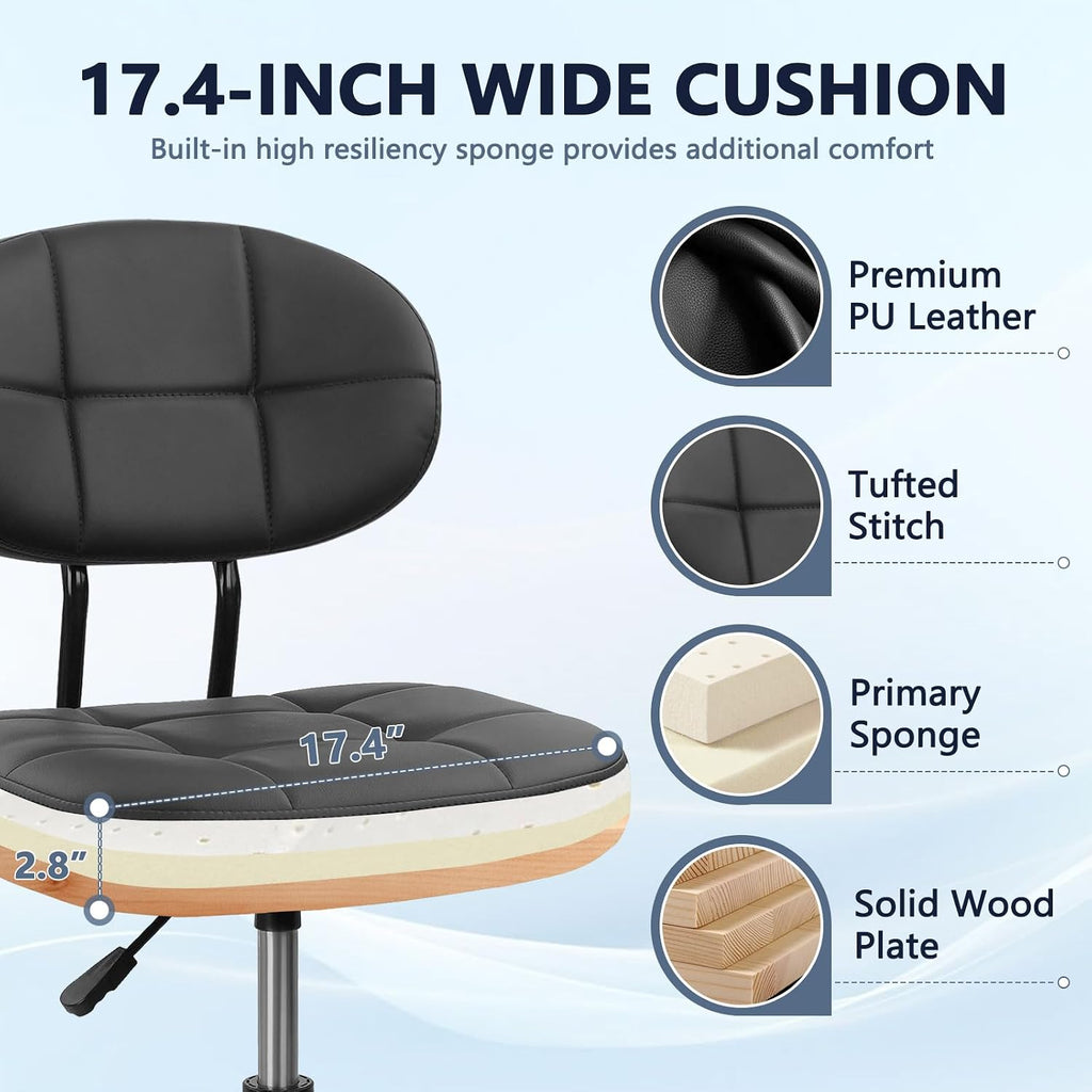 KLASIKA Drafting Stool with Backrest, Tall Adjustable Height Office Chair, PU Leather Swivel Rolling Stool with Footrest & Wheels for Standing Desk, Bar, Salon, Spa, Lab, Counter, Home, Black，1PK