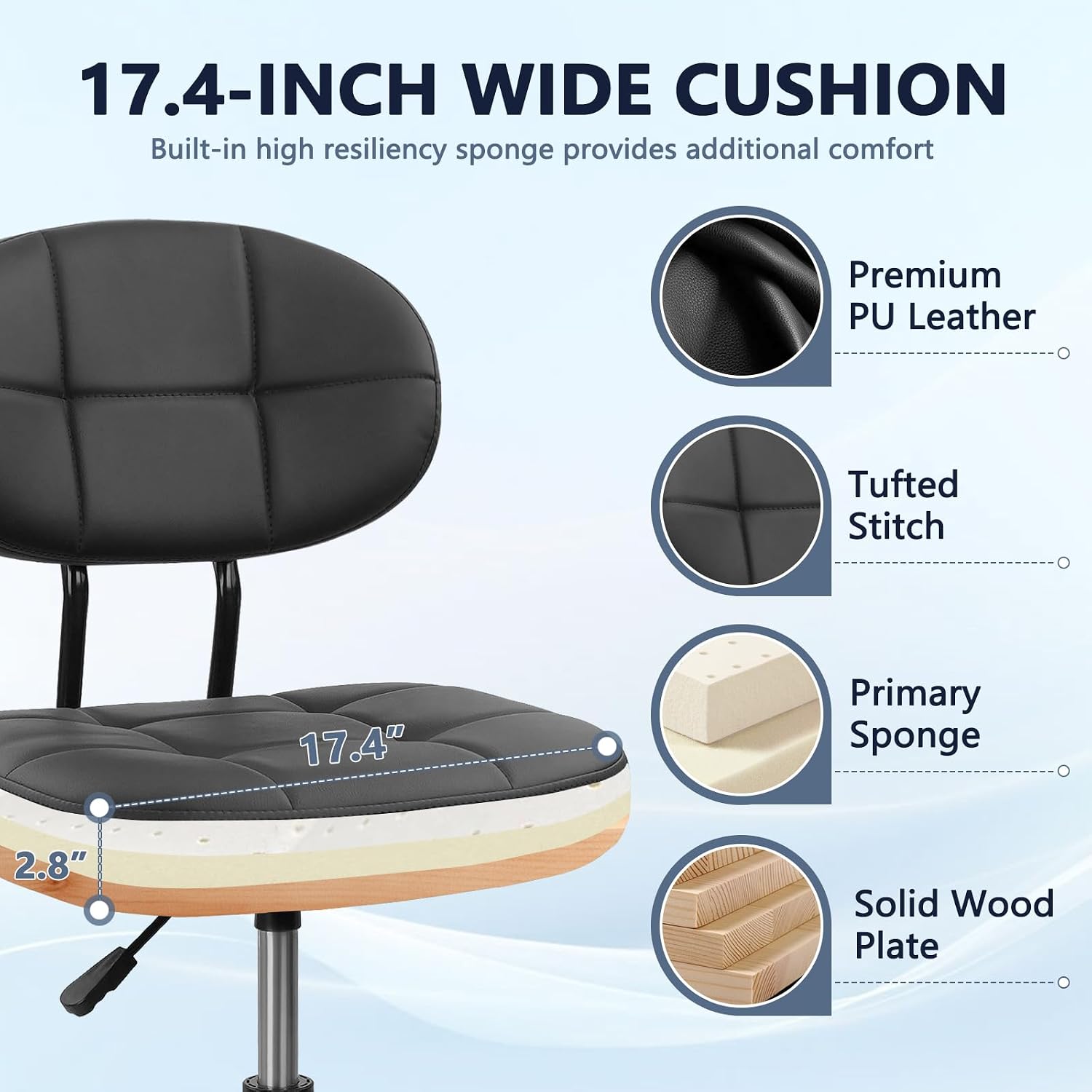 KLASIKA Leather Drafting Stool Chair with Ergonomic Backrest & Footrest, Adjustable Height 360° Swivel Rolling Stools, Tall Padded Seat Office Chair for Standing Desk, Shop, Drawing, Black, 2 Pack