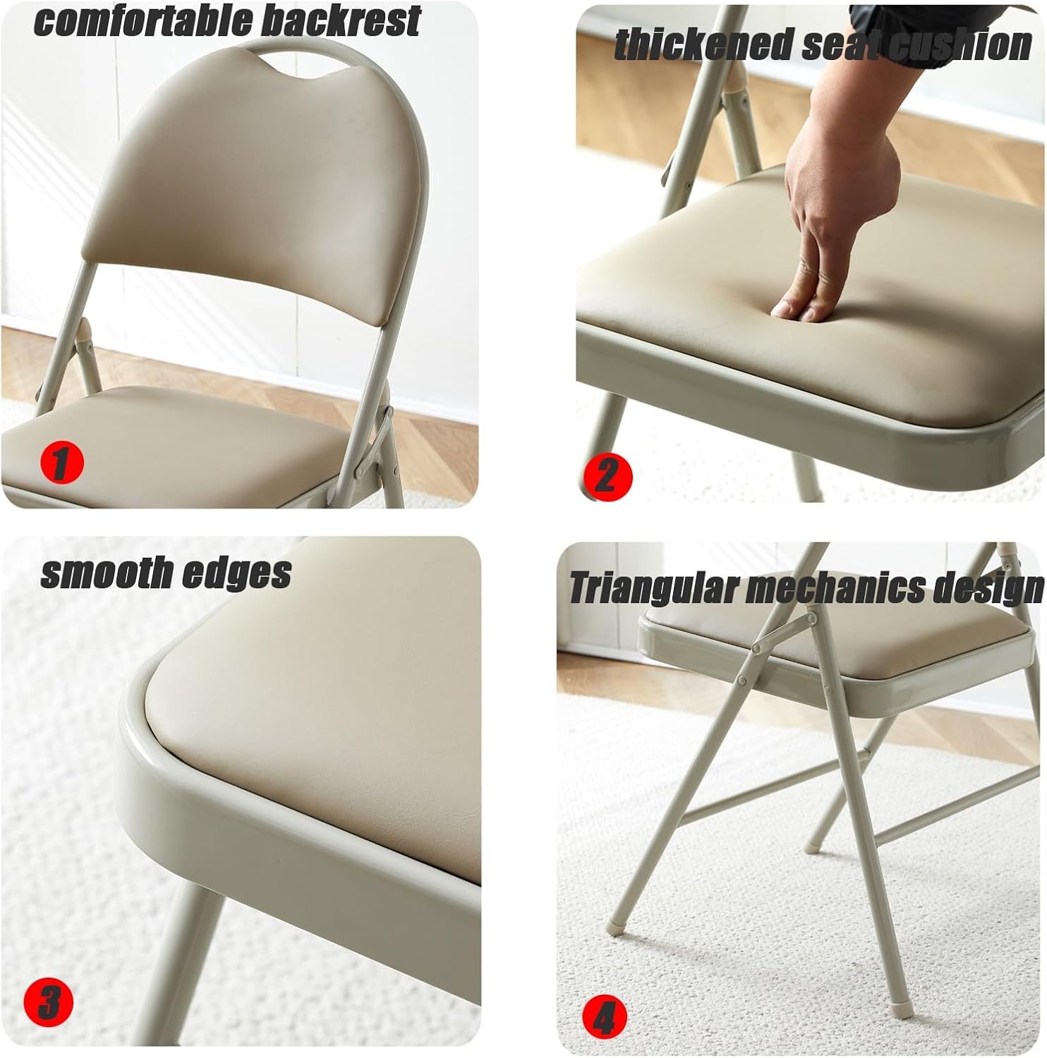 Folding Chairs-Metal Guest Stools,Commercial Event Seat,for Indoor Outdoor,Sturdy & Space-Saving,Comfortable Cushion Chairs (1-Pack)(Khaki)