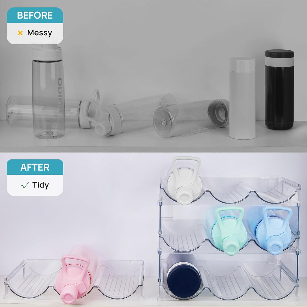 Water Bottle Organizer - 4 Tier Large Capacity stackable water Bottle Organizer for Cabinet, Free-Standing Water Bottle Storage Holder for Countertops, Pantry, Bars, Cabinets, Fridge, Hold 12 Bottles
