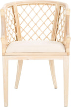 SAFAVIEH Home Collection – Carlotta Natural Rattan Arm Chair with White Cotton Cushion, Coastal Bistro Accent Chair for Dining, Living Room, Bedroom or Office (SEA4013B)