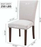 Set of 2 Beige Upholstered Dining Chairs – Farmhouse Kitchen Chairs with High Back, Solid Rubberwood Legs, Padded Foam Seat & Bronze Nailhead Trim, Comfortable Dining Room Chairs for Home, Living Room