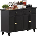 PROXRACER 48" Farmhouse Sideboard Buffet Cabinet with 2 Drawers & 4 Doors, Large Storage Spaces with Adjustable Shelves, Rustic Kitchen Dining Room Cabinet, Black
