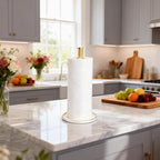 Paper Towel Holder Countertop,Kitchen Paper Towels Holder with Weighted Ceramic Base, Golden Paper Towel Holders for Standard and Large Size Rolls