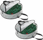 Hayoulabo 2 Pack Clear Christmas Wreath Storage Bags 24 Inch - Waterproof Wreath Container with Dual Zipper and Reinforced Handles for Artificial Wreath, Garland and Holiday Decor Organization