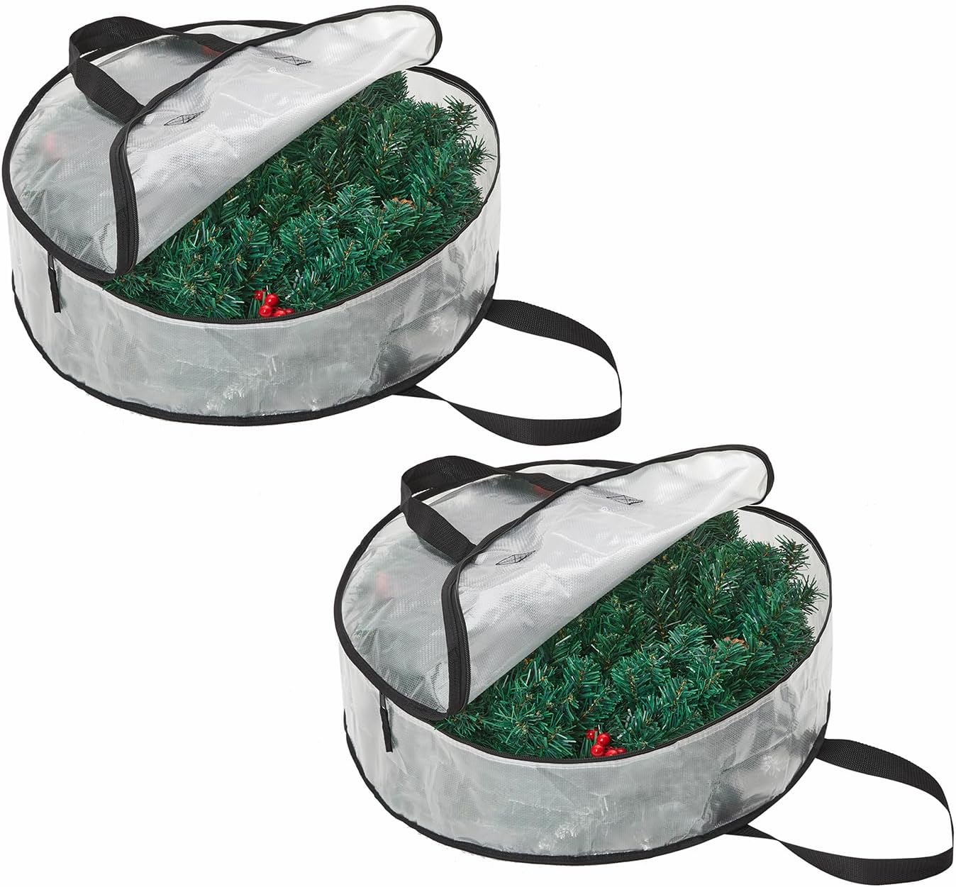 Hayoulabo 2 Pack Clear Christmas Wreath Storage Bags 24 Inch - Waterproof Wreath Container with Dual Zipper and Reinforced Handles for Artificial Wreath, Garland and Holiday Decor Organization
