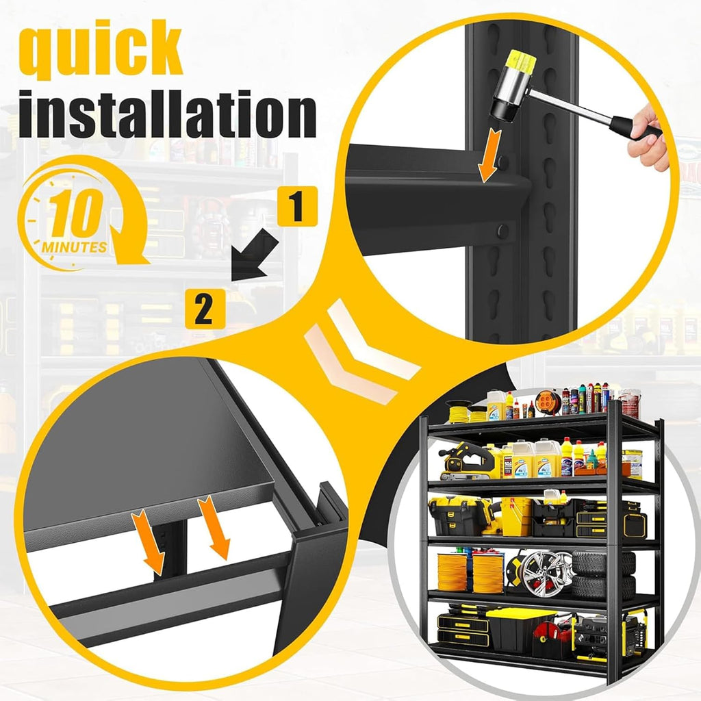 5 Tier Adjustable Heavy Duty Metal Garage Shelving Unit, Industrial Utility Storage Rack, Sturdy Steel Organizer for Workshop Warehouse Household Use, 2500 LBS Capacity
