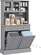 39.4" D*13.8" W*67.7" H Freestanding Kitchen Pantry with 2 Drawers, 2 Shelves, Top French Door & Lower Double Door, Rectangular Storage Cabinet, for Living Room, Dining Room, Gray
