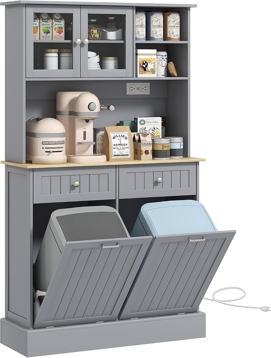 39.4" D*13.8" W*67.7" H Freestanding Kitchen Pantry with 2 Drawers, 2 Shelves, Top French Door & Lower Double Door, Rectangular Storage Cabinet, for Living Room, Dining Room, Gray