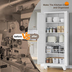 Metal Pantry Cabinet 75" with 2 Doors and 4 Adjustable Shelves, Freestanding Kitchen Cupboard Storage Cabinet for Dining Room, Living Room or Bathroom, White