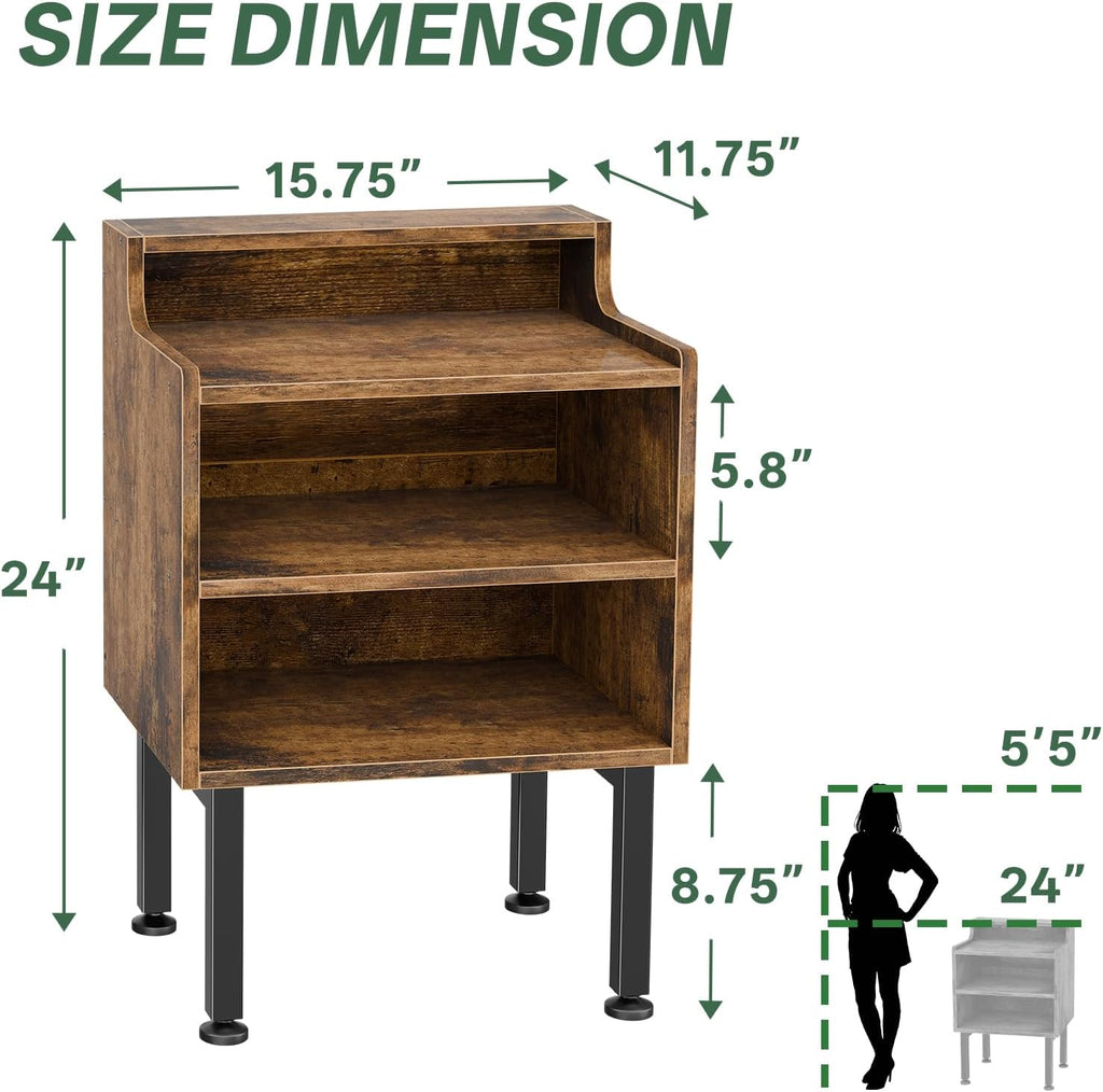 Simple Trending Night Stand, Wood End Table Nightstands, Modern Bedside Table with Open Shelf, Side Table for Bedroom Living Room, Rustic Brown