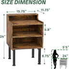 Simple Trending Night Stand, Wood End Table Nightstands, Modern Bedside Table with Open Shelf, Side Table for Bedroom Living Room, Rustic Brown