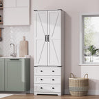 72'' Tall Kitchen Pantry Cabinet, Freestanding Tall Cupboard Storage Cabinet with 2 Barn Doors & 3 Drawers, Adjustable Shelves, Large Farmhouse Pantries for Living Room, Dining Room