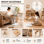 Adjustable C Table End Table, Height Adjustable 360° Swivel TV Tray Table for Small Spaces, Sofa Bedside Laptop Side Table that Slides Under Couch, Living Room & Bedroom (Natural Wood/White)