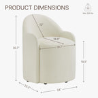 KISLOT Upholstered Dining Chairs with Casters, No Assembly Modern Dining Room Chairs Accent Vanity Chair with 5 Wheels & Round Backrest for Bedroom, Living Room, Dressing, Linen Fabric, Set of 1