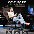Gaming Chair with Footrest, Ergonomic PC Desk Chair with Headrest and Massage Lumbar Support, Video Game Chair with Height Adjustable High Back for Home Office, PU Leather, Red