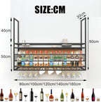 31.5in Ceiling Wine Glass Rack, 2-Tier Wooden Hanging Wine Rack, Industrial Black Metal Hanging Wine Storage Holder, with Glass Holder for Restaurant, Bar (BLACK, 31.5 * 11.8 * 35.4INCH)