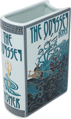 Steel Mill & Co. Ceramic Book-Shaped Vase, The Odyssey | Large Decorative Vase for Book Lovers, Vintage Inspired Bookshelf Decor, Unique, Novelty Ceramics