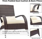 Outdoor Patio Wicker Adirondack Chair Outside Fire Pit Chairs Oversized Comfy Coconino Rattan Armchair Low Deep Seating High Back with Cushion and Pillow for Porch Deck Balcony Lawn Backyard Cream