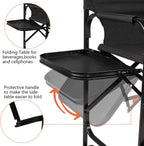 mefeir 30" Tall Directors Chair Black Folding with Side Table Storage Bag,Portable Makeup Artist Bar Height, Aluminum Frame 300 lbs Capacity, 19.2" D x 23.6" W x 45.6" H