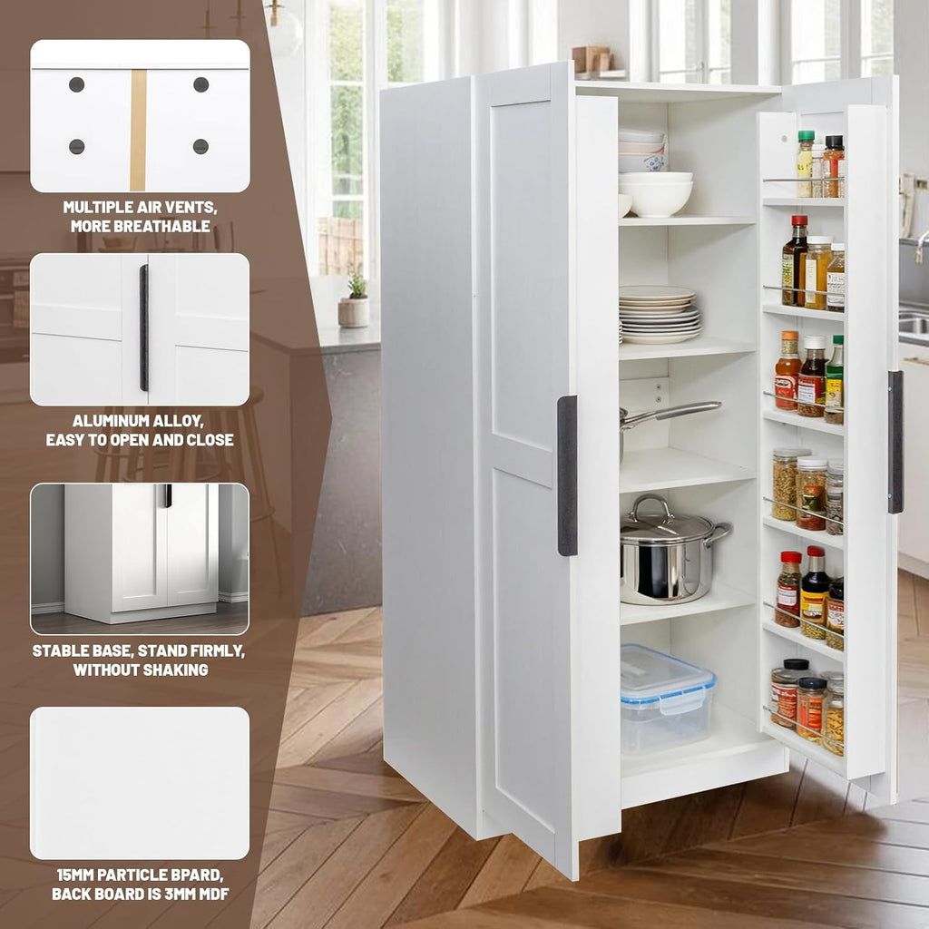 62.99''White Kitchen Pantry Cabinet Tall Freestanding Pantry Storage Cabinet with Doors and Shelves Buffet Cupboards Sideboard Tall Kitchen Pantry Storage Cabinets Food Pantry for Living Room