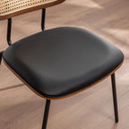 AQG Rattan Dining Chairs Set of 4, Mid Century Modern Dining Chairs, Cane Back Chairs, Cane Back Leather, Kitchen & Dining Room Chairs with Metal Legs (Black-PU, Set of 4-Rattan)