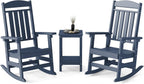 FOOWIN 3-Piece Outdoor Rocking Chairs Set, High Back Patio Rocker with Side Table, HDPE All Weather Resistant Oversized Rocking Chairs for Indoors, Porch, Patio, Backyard, Navy Blue