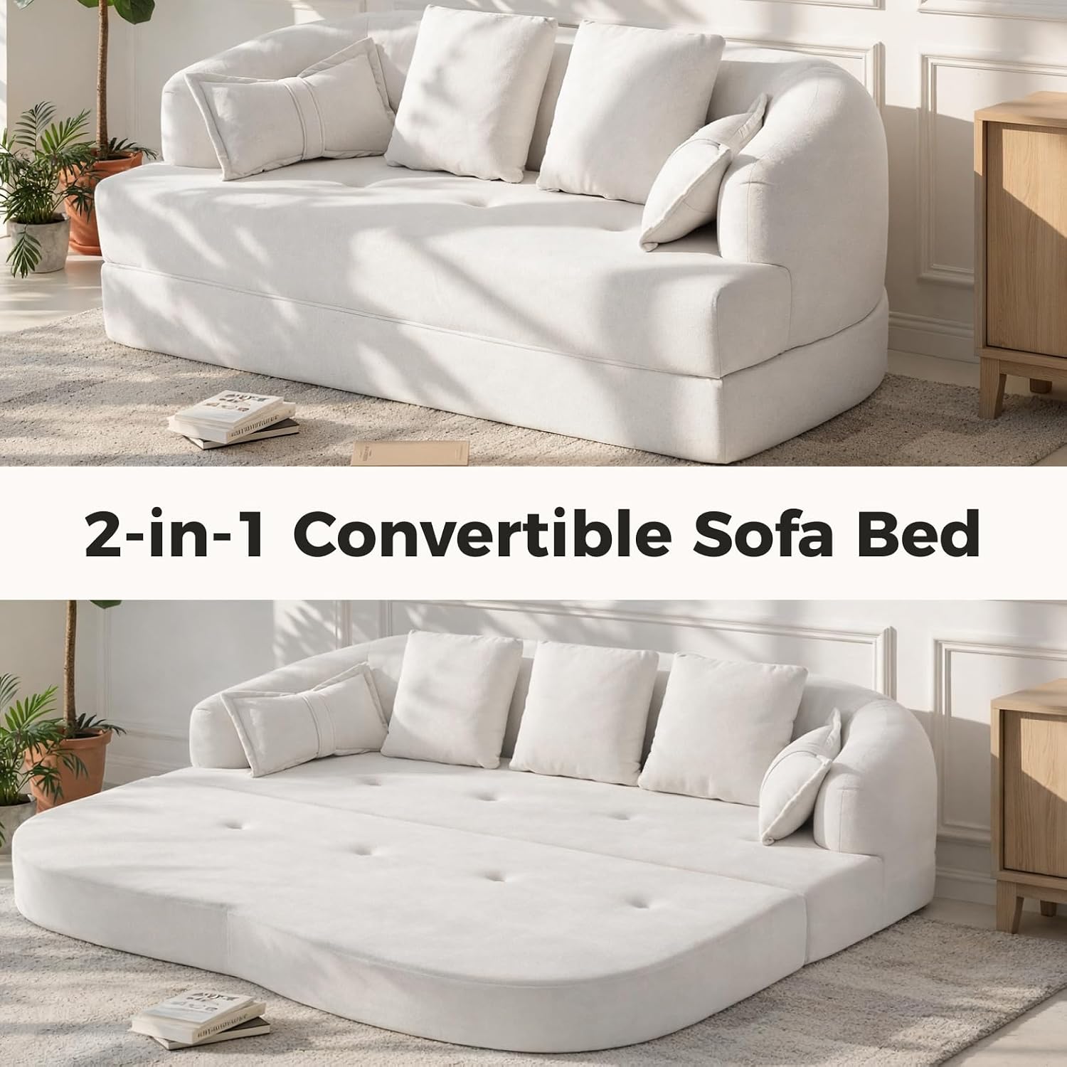 70" Convertible Sofa Bed, 2-in-1 Boneless Sleeper Sofa, Soft Chenille Folding Sofa Loveseat with 4 Pillows, Love Seat Small Couch for Small Spaces, Living Room, Bedroom, No Assembly