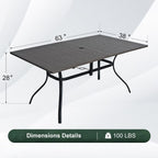 Patio Dining Table for 6,Large Rectangle Outdoor Table with Adjustable Umbrella Hole,63"x 38"x 28",Brown