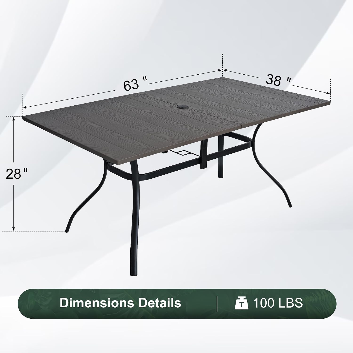 Patio Dining Table for 6,Large Rectangle Outdoor Table with Adjustable Umbrella Hole,63"x 38"x 28",Brown